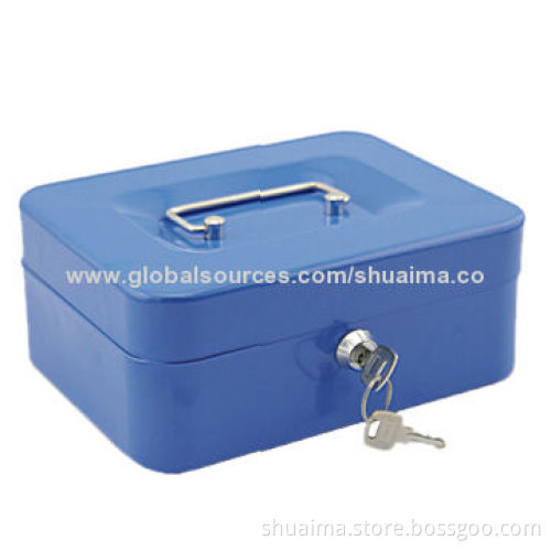 Metal cash box with plastic tray insert with chrome handle